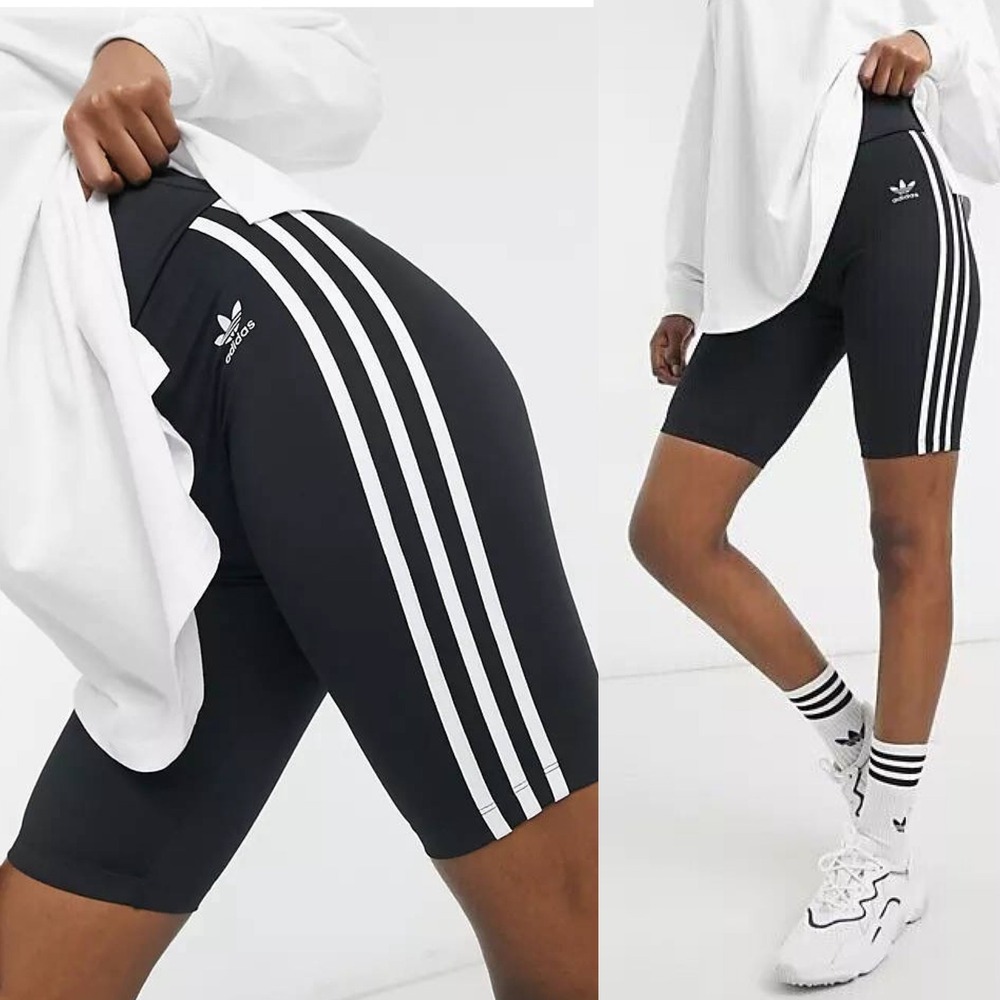 Adidas Primeblue Biker Shorts Womens Size M Black 3-Stripe Activewear Athleisure